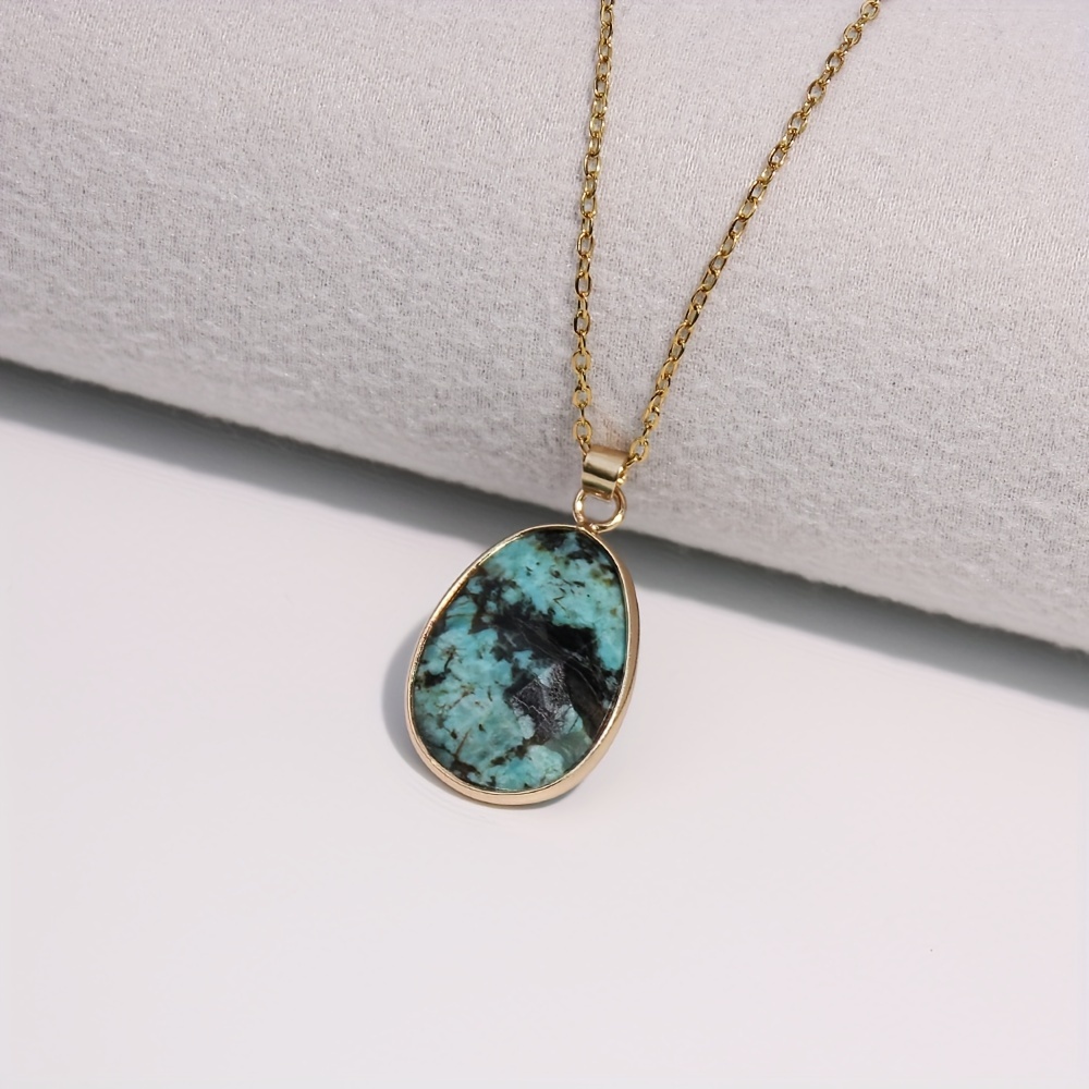 Vintage Boho Natural Stone Pendant Necklace French Jewelry